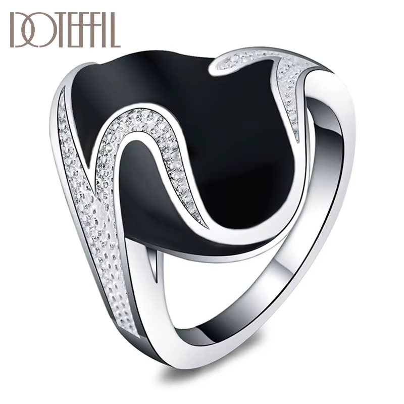 DOTEFFIL 925 en argent Sterling AAA zircon époxy noir bague homme pour les femmes mode mariage fianç