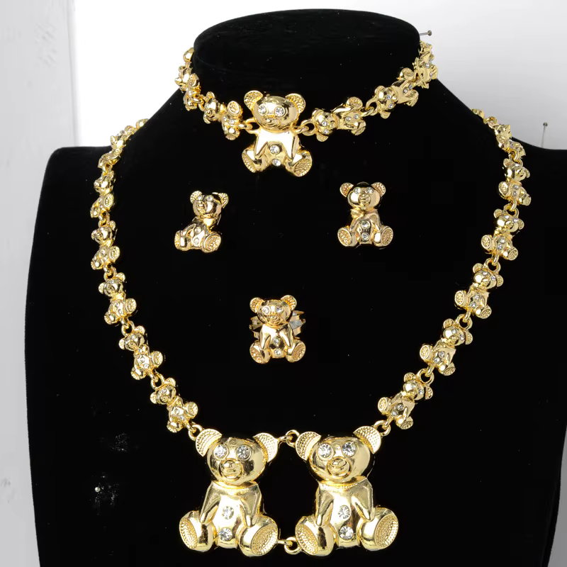 Ensemble de bijoux oste nommée pour femmes, boucles d'oreilles ours en peluche, collier mignon popul