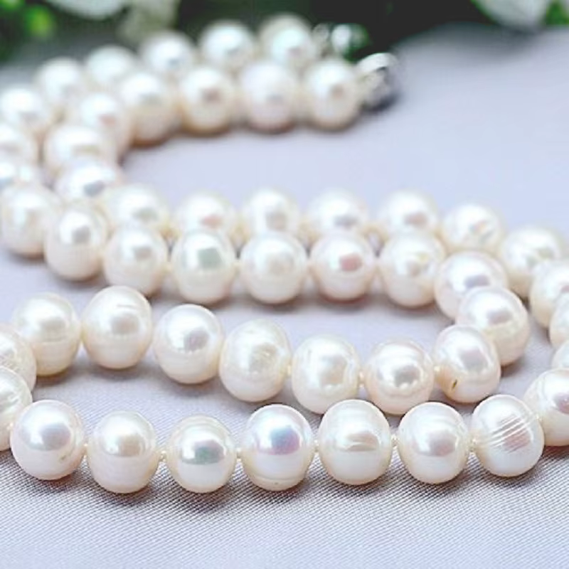Colliers de perles naturelles 9-10mm, bijoux en perles d'eau douce, collier en argent Sterling 925 p