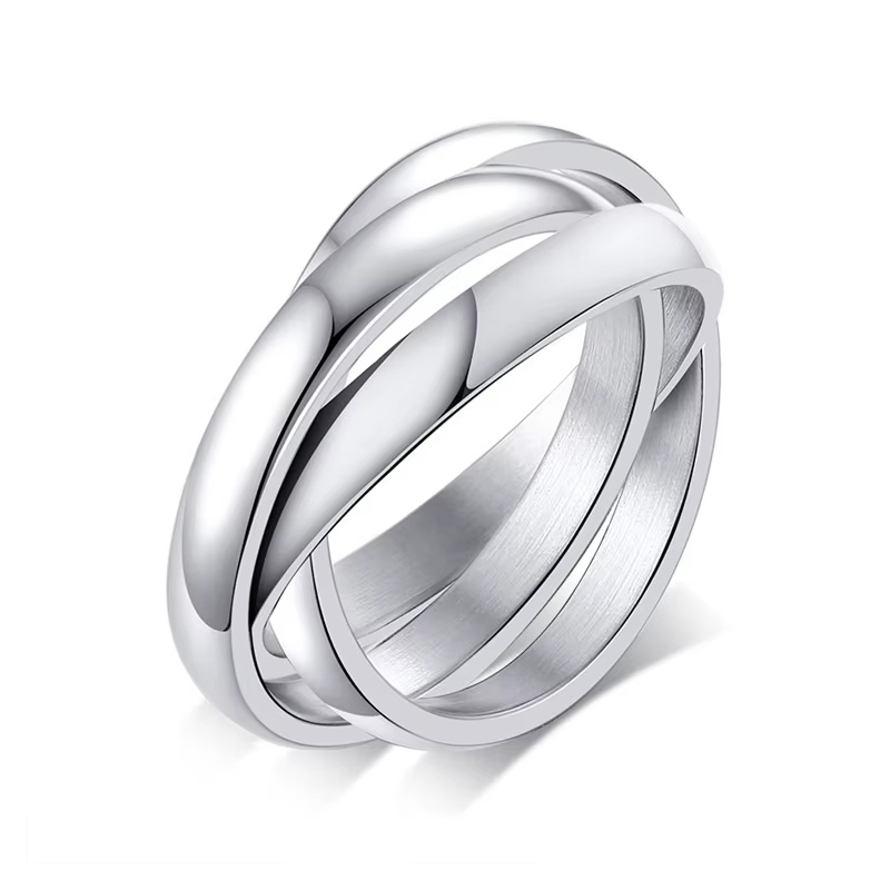 Bagues à breloques pour femmes, Triple anneau roulant entrelacé, en acier inoxydable, couleur or, bi