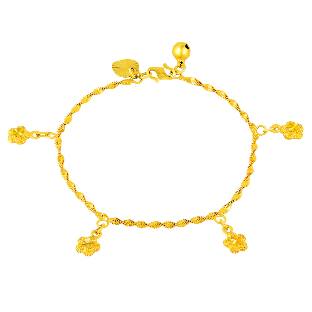 Bracelet en or véritable 24K, pendentif 5 étoiles, plaqué or pour bijoux cadeaux de mariage pour fem