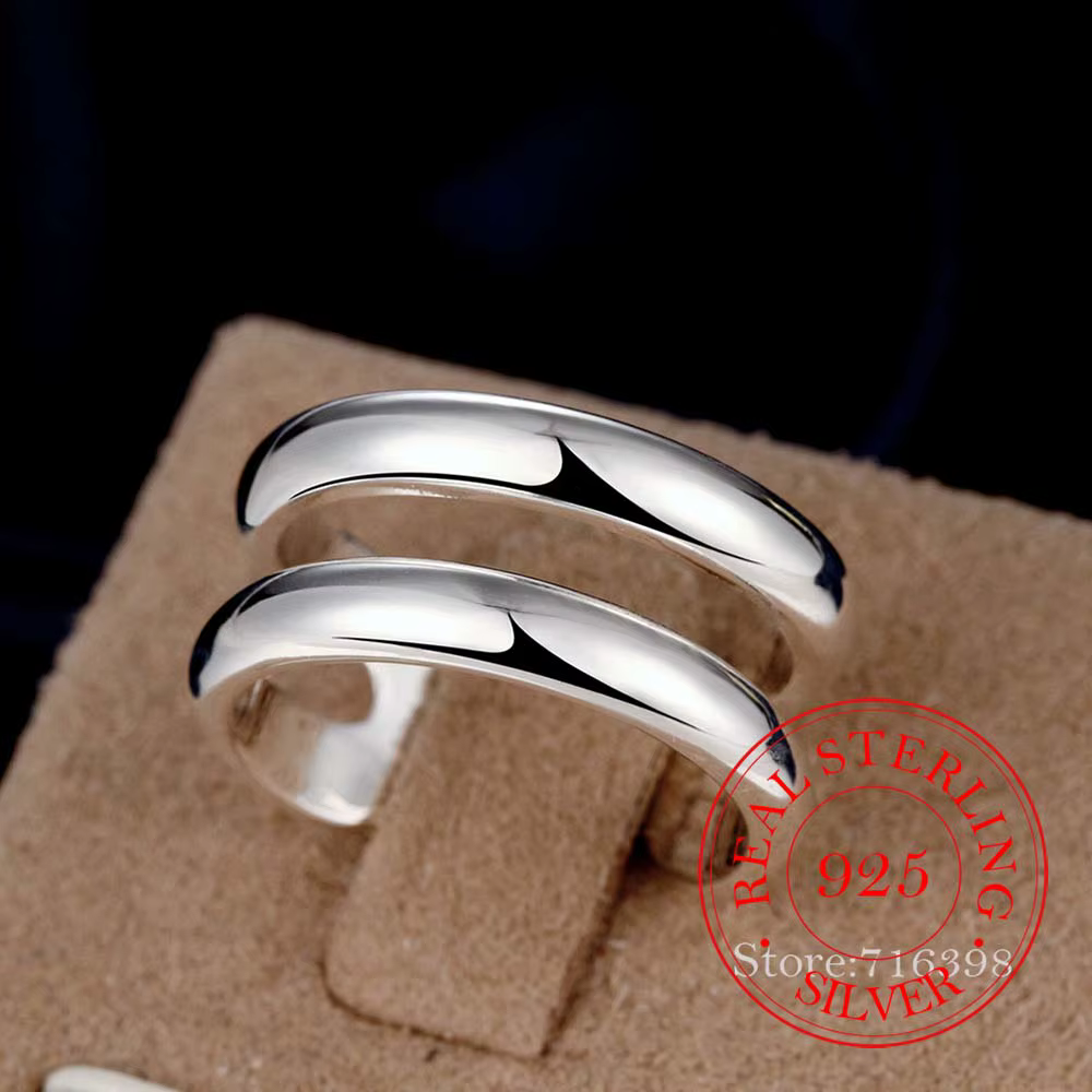 Bague à breloques en argent regardé 925 pour femme, bijoux réglables simples, cadeau de fête de mari