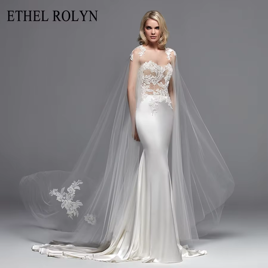 Robe De mariée sirène en Satin doux et dentelle, élégante, sans bretelles, perlée, ETHEL ROLYN, Sexy