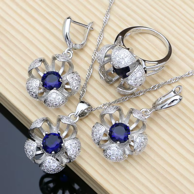 Bijoux en argent Sterling 925, zircone cubique bleue avec perles, ensembles de bijoux pour femmes, b