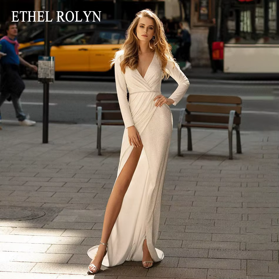 ETHEL ROLYN robes De mariée sirène pour les femmes Sexy à manches longues étincelles Tulle cuisse fe