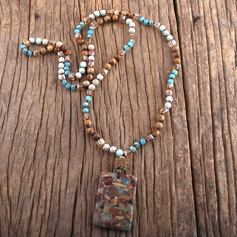 Collier Boho en cristal de charbon naturel de forme aléatoire, bijoux bohèmes, pendentif semi-fier, 