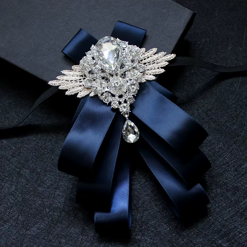 Noeud papillon diamant fait à la main pour hommes, papillon de luxe, ruban de cristal, pompon, robe 