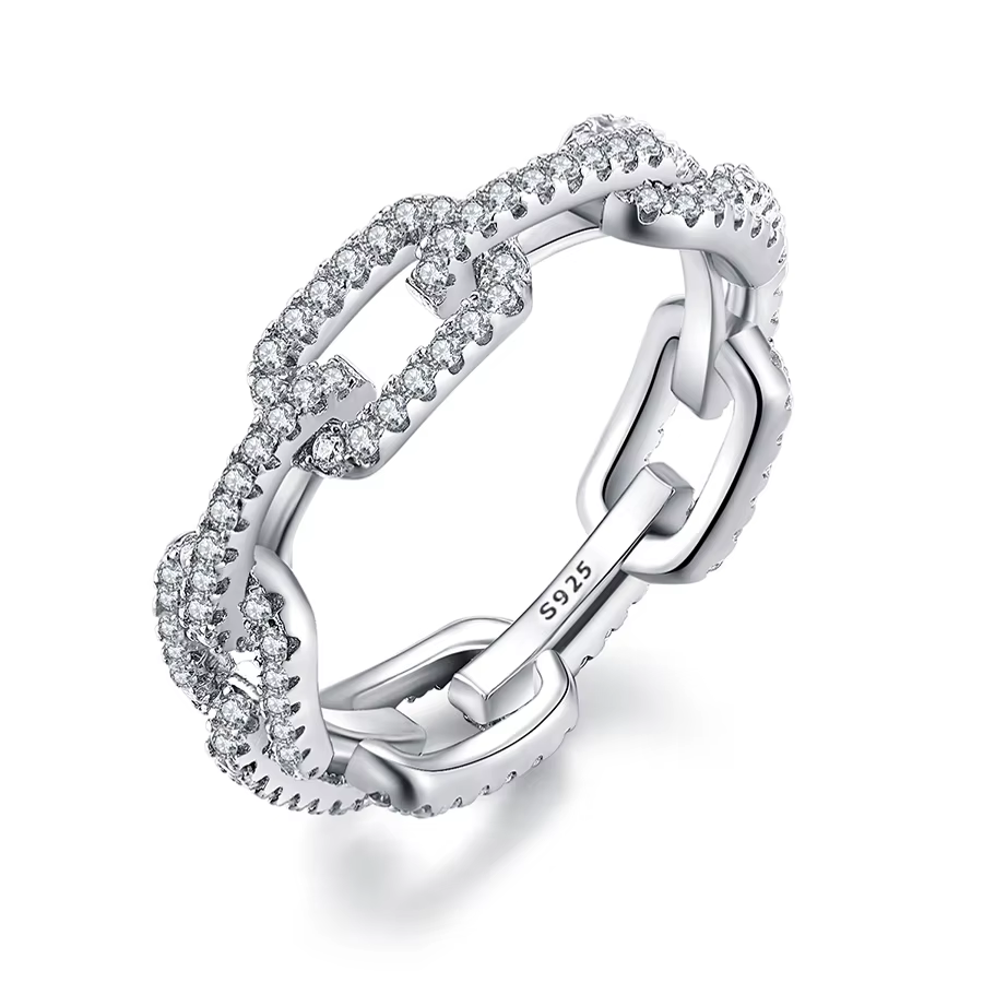Bague de fiançailles en argent Sterling 925 pour femmes, classique, en forme de chaîne à maillons, i