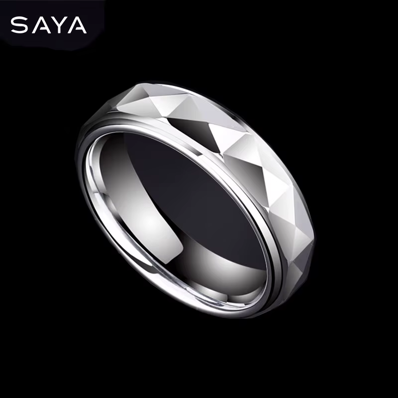 Bague pour hommes, bague de mariage en carbure de tungstène avec prisme à facettes multiples, person