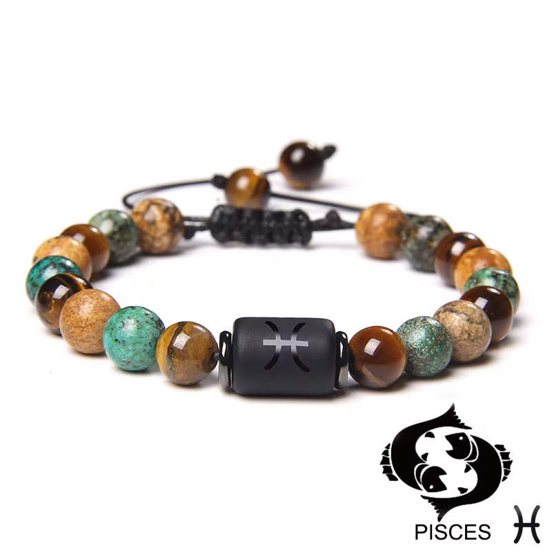 Bracelet en pierre naturelle, 12 signes du zodiaque, Constellation, pour Couples, hommes et femmes, 