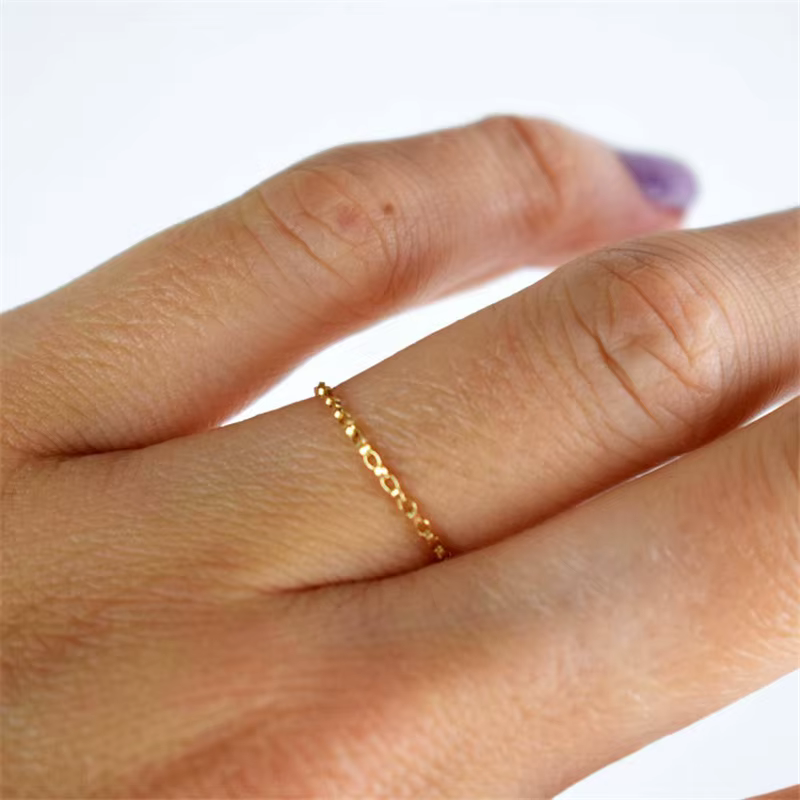 Bagues minimalistes en or 14K pour femmes, bijoux en forme de chaîne, style Boho