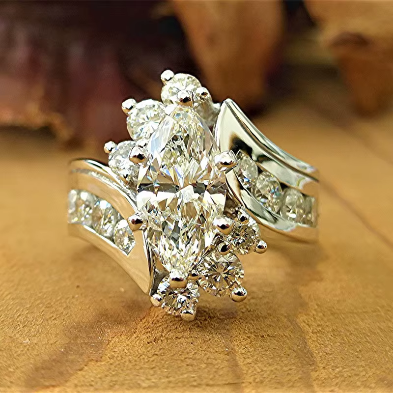 Huitan – bague de mariage Marquise CZ pour femmes, plaqué argent, romantique, cérémonie de mariage, 
