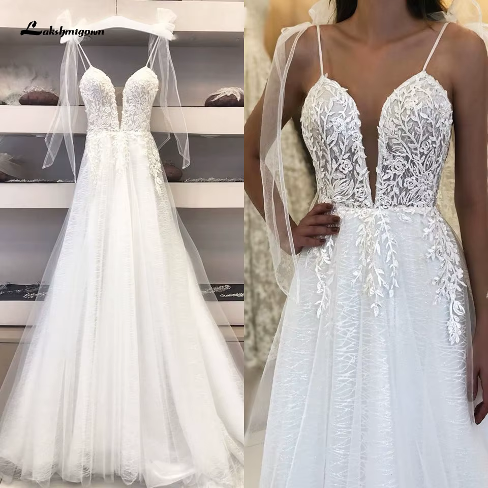 Robe de mariée sexy à col en V profond 2025, Robe Bohème en Tulle Scintillant, Nouvelles Robes de Ma