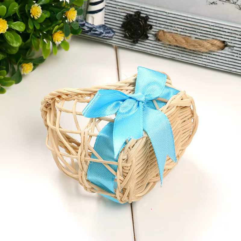 Mini Berceau en Rotin avec Ruban pour Bébé, Boîte à Bonbons, Souvenirs de Baptême, Cadeaux de ixPréC