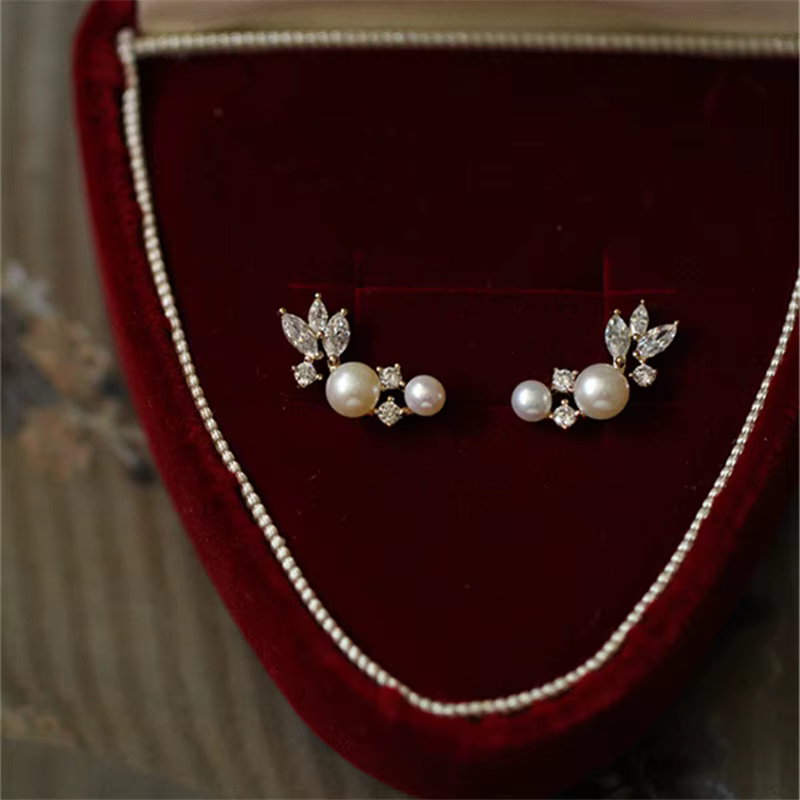 Boucles d'oreilles plaquées or 14 carats en argent Sterling 925 pour femmes, rétro français, perle s
