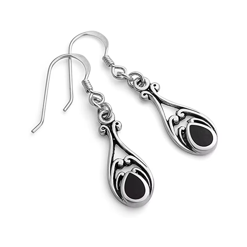 Huitan – boucles d'oreilles suspendues Vintage pour femmes, Design époxy noir, accessoires féminins 