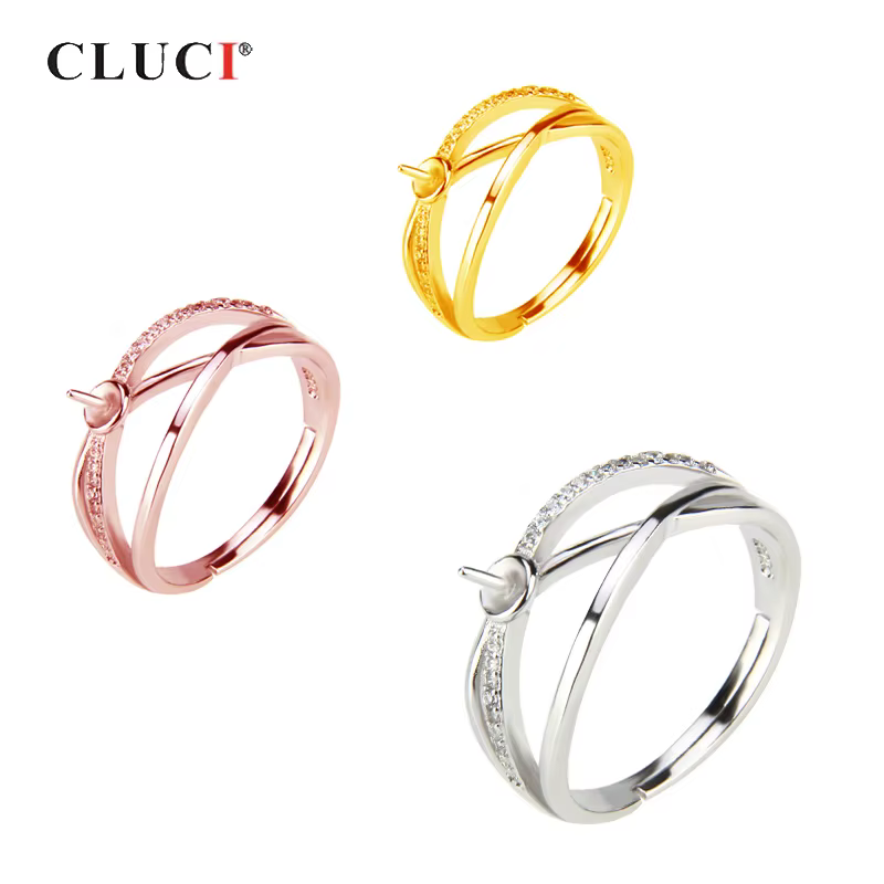 CLUCI-Bague en argent 925 avec perle pour femme, bijoux de fête réglables, or rose, géométrique, cro