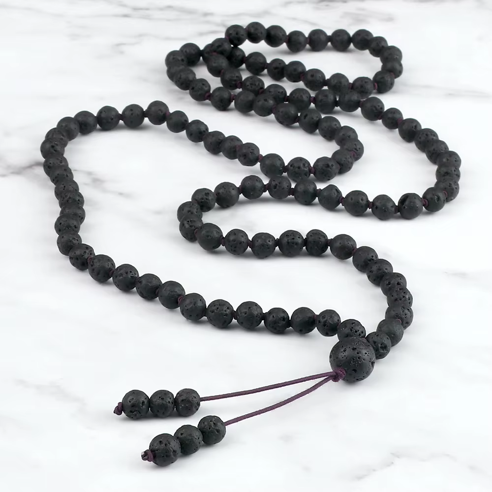 Collier de perles Mala en pierre volcanique naturelle pour hommes et femmes, Bracelets de méditation