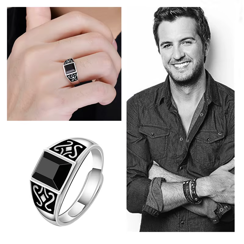 Bague en argent 2024 pour hommes, bijoux tendance, accessoire de doigt réglable, fleur rectangulaire