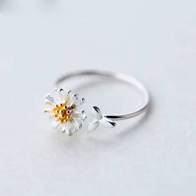 Bagues coréennes en argent Sterling 925 pour femmes, bague de mariage réglable, fleur de marguerite,