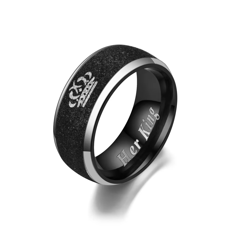 Bagues avec lettres son roi et sa reine, 8MM, pour femmes et hommes, couronne noire en acier inoxyda