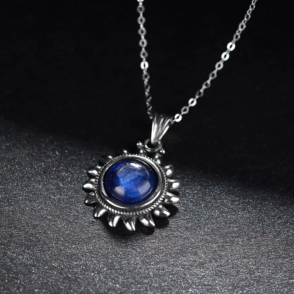 Collier en argent S925 avec Kyanite naturelle pour femmes, bijoux fins, cadeau en forme de soleil, p