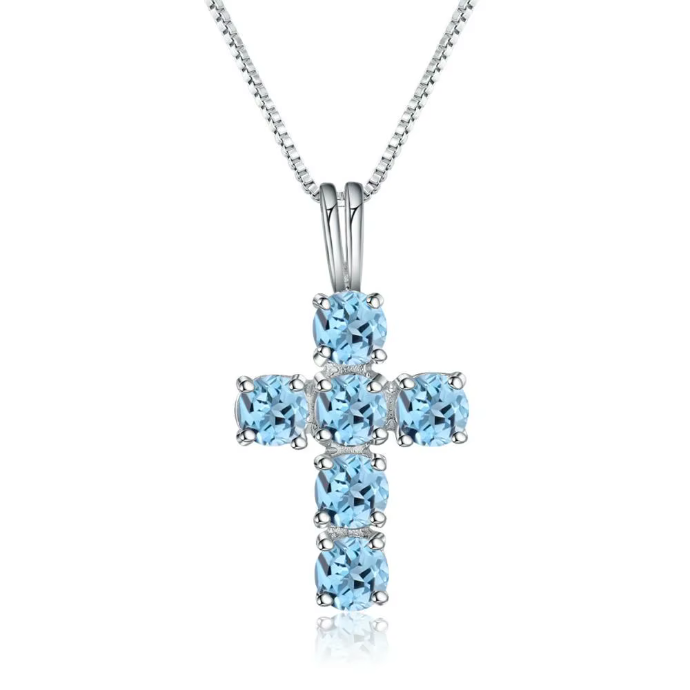 Gem's Ballet – collier en topaze bleue suisse naturelle, argent Sterling 925, pendentif en croix de 