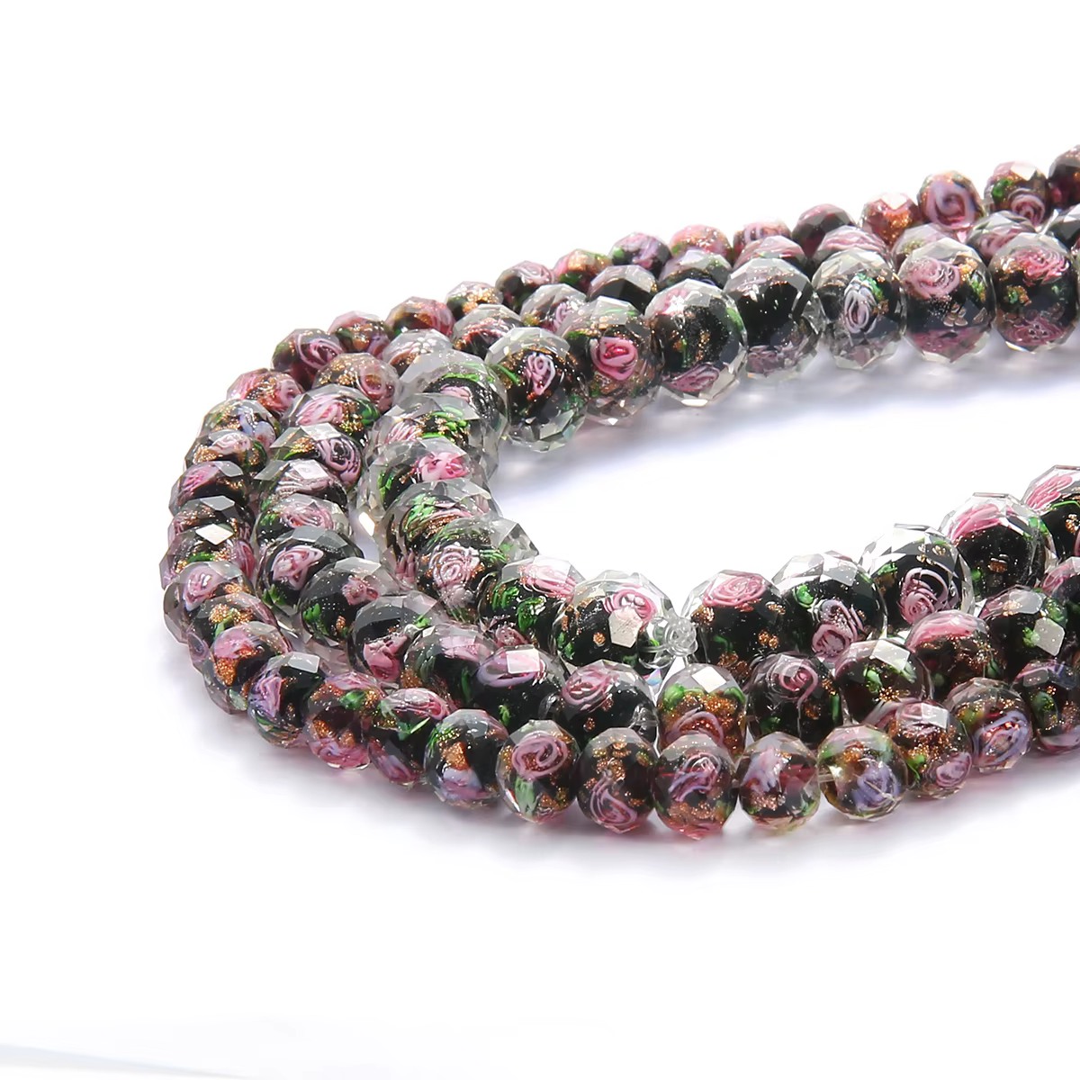 Rondelle de fleurs de Murano pour femmes, perles à facettes, verre transparent, perles au chalumeau 