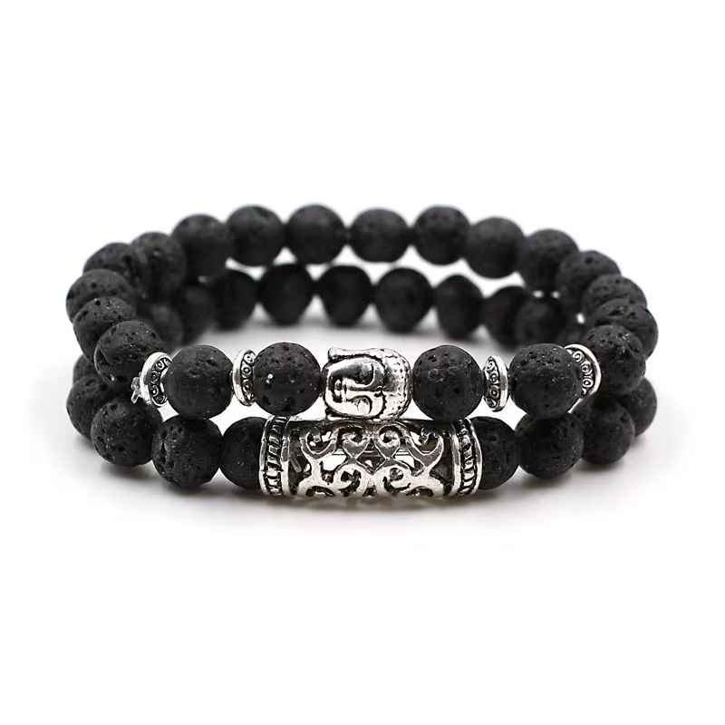 YIZIZAI 2 pièces/ensemble Bracelet tête de bouddha tibétain bijoux pierre naturelle Bracelets de per