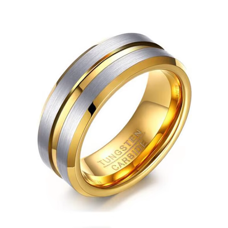 Tigrade-Bague de Luxe en Carbure de Tungstène pour Homme, Alliance de Fiançailles Brossée, Or avec D