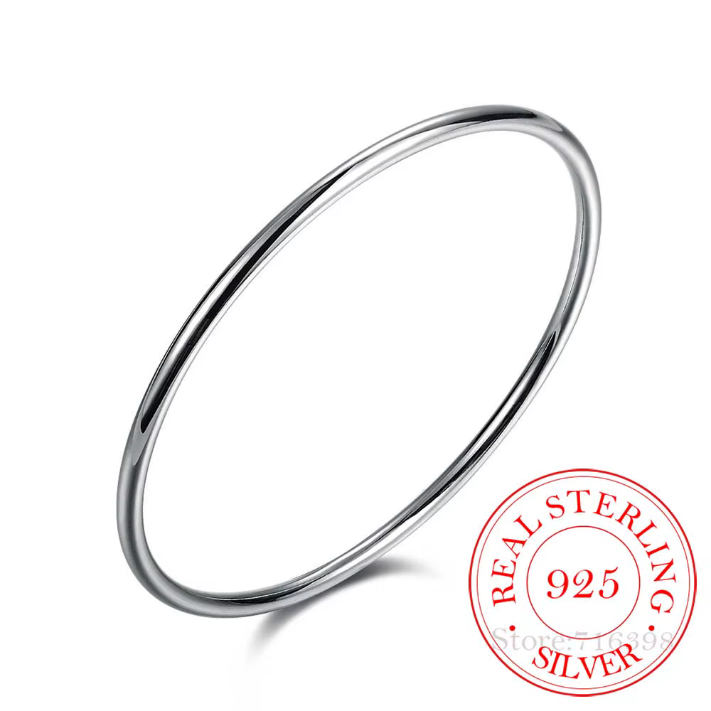 Bracelet en argent regardé 925 pour femme, bracelets lisses simples, bijoux de fiançailles de mariag