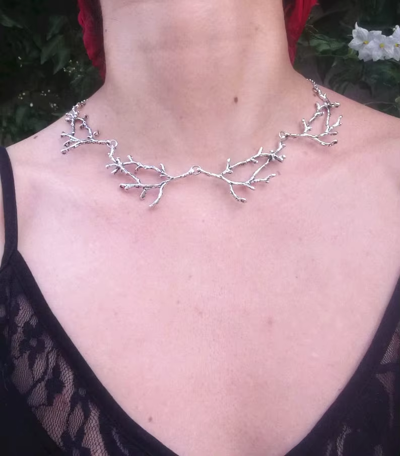 Collier de Branches de Pentagramme et de Quartz Inspiré du Punk, Bijoux de Sorcière Gothique, Penden