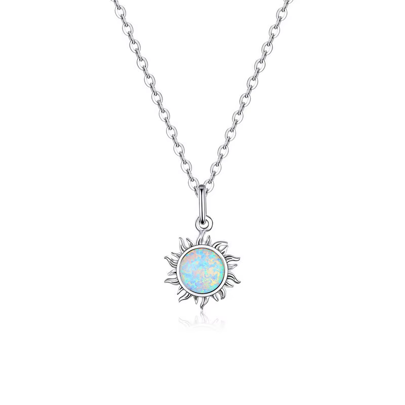 Bamoer 925 argent Sterling opale blanche soleil pendentif collier Apollo chaîne colliers pour femmes