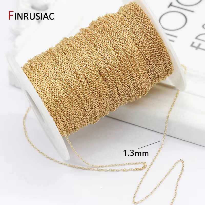 Chaîne fine plaquée or véritable 14K, 1.3mm, pour la fabrication de bijoux, vente en gros de chaînes