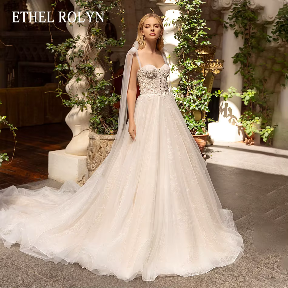 ETHEL ROCirCN-Robe de Mariée Trapèze Élégante avec Perles, Appliques Chérie, Nministériels d, Bretel