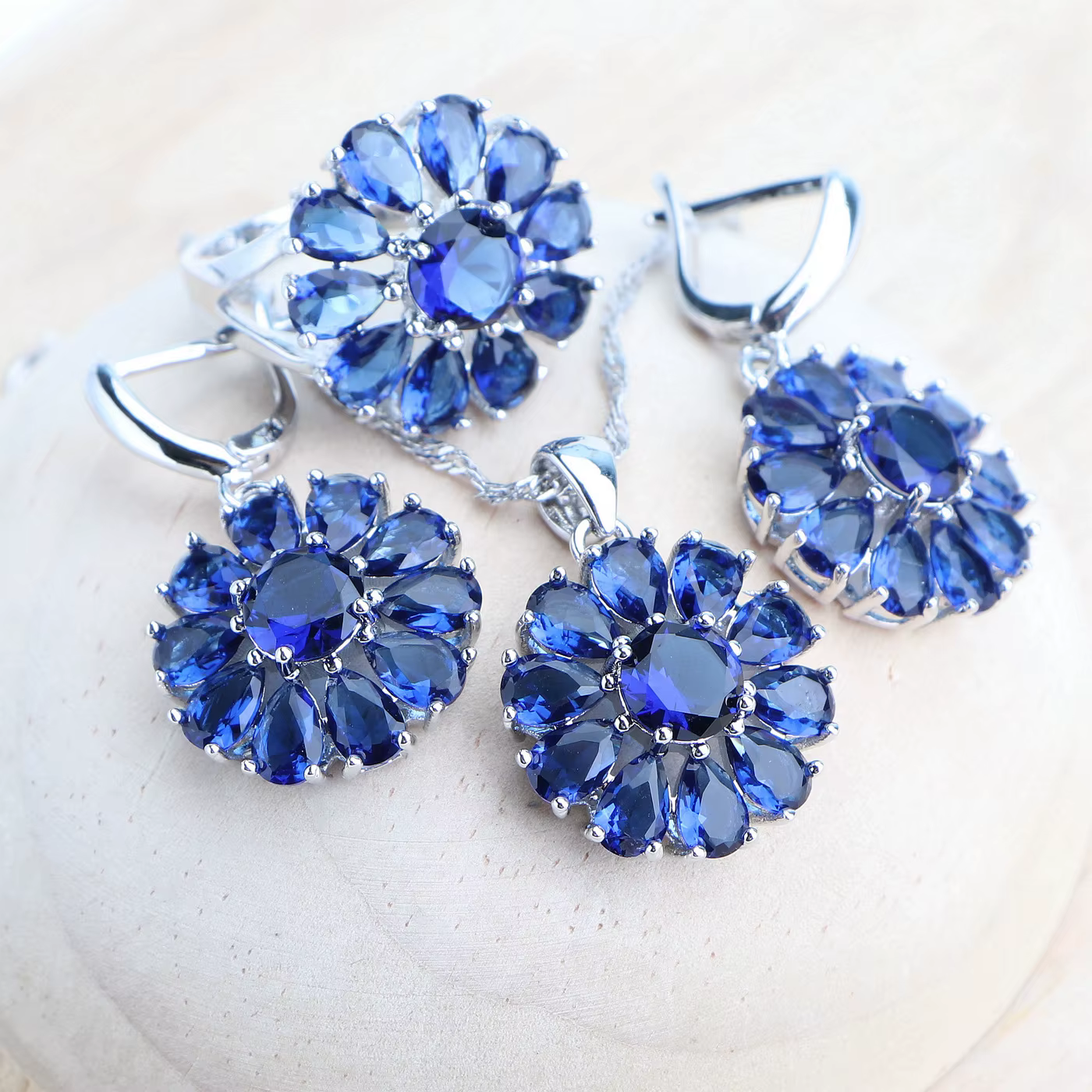 Ensemble de bijoux en argent 925 pour femmes, boucles d'oreilles en Zircon bleu, bagues, Bracelets p