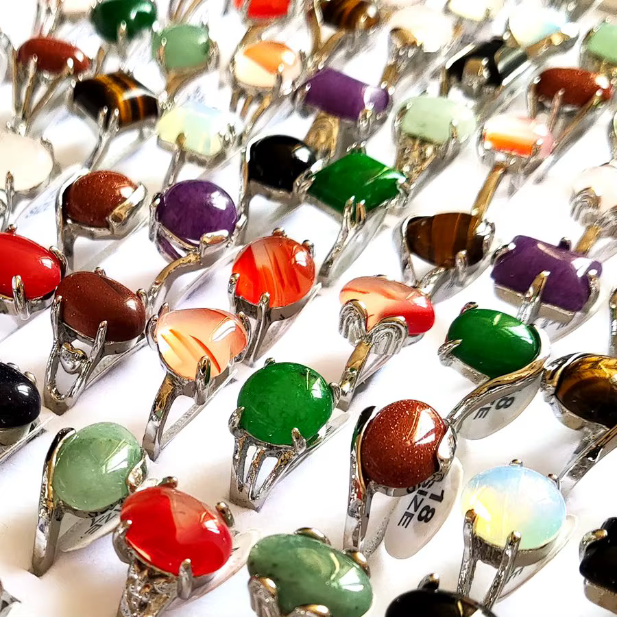 Bague à breloques pour femmes, plaqué argent, pierre naturelle colorée, Vintage, bijoux cadeaux de m