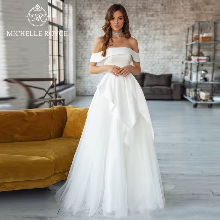 Michelle Royce a-ligne robes De mariée pour les femmes Sexy col bateau sans manches à lacets chapell