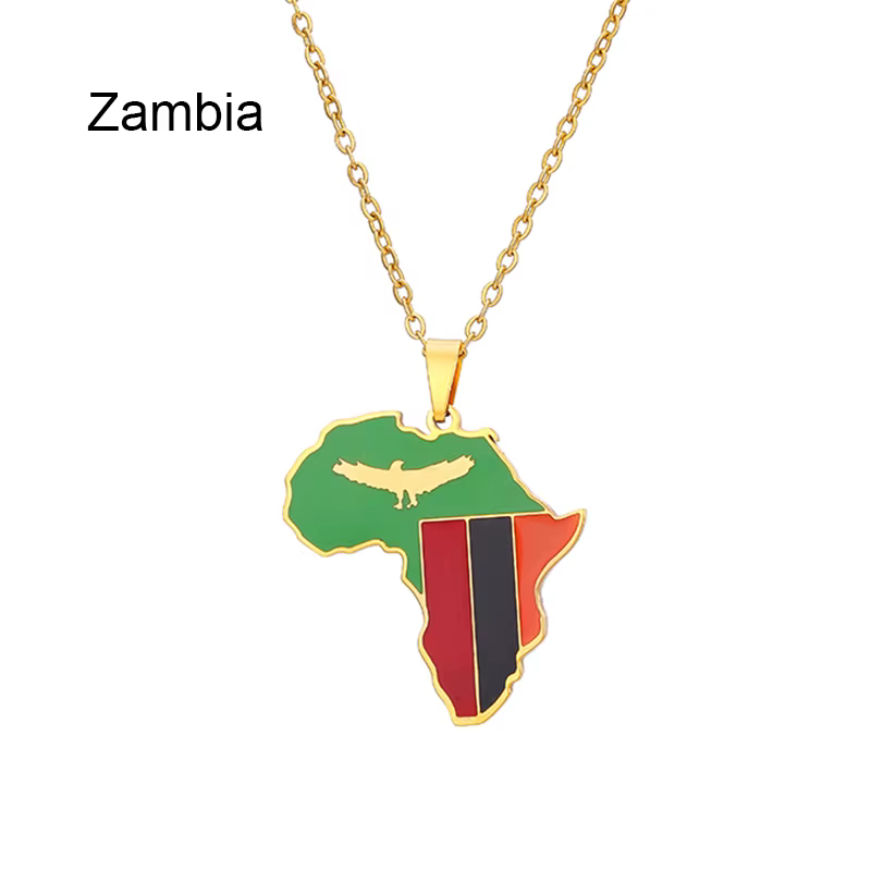 Collier pendentif drapeau carte africaine en acier inoxydable pour hommes et femmes, Rwanda, soudan,