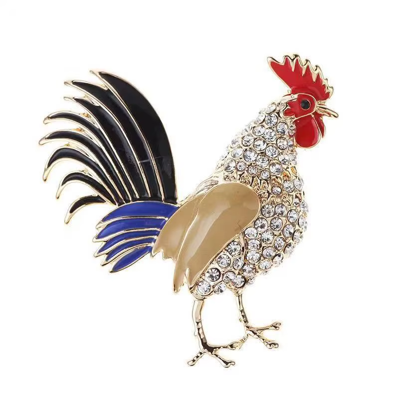 Broches de coq de couleur mignonne pour femmes, broche en émail Animal Broches en cristal coq bijoux