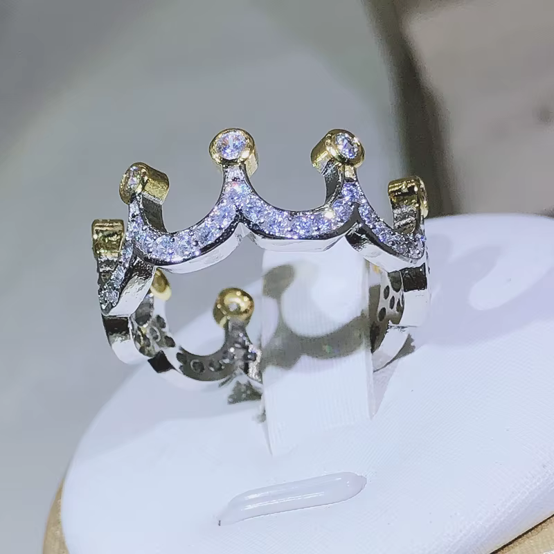 Bague en argent Sterling 925 pour femmes, couronne en or, Zircon, haute qualité, fête de fiançailles