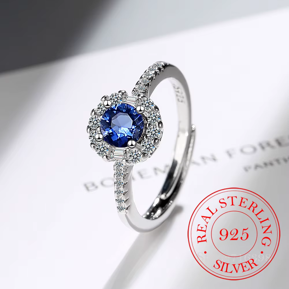 Bague en argent Sterling 925 pour femme, bijoux à la mode, cristal de haute qualité, Zircon, saphir 