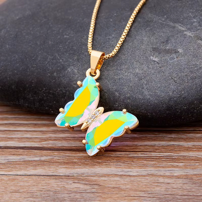 AIBEF – collier pendentif papillon coloré pour femmes, mode coréenne Ins, breloque en pierre CZ, bij