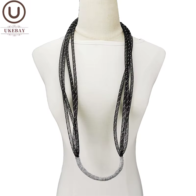 UKEBAY – colliers en maille, chaînes en alliage, pendentif fait à la main, corde en dentelle noire, 