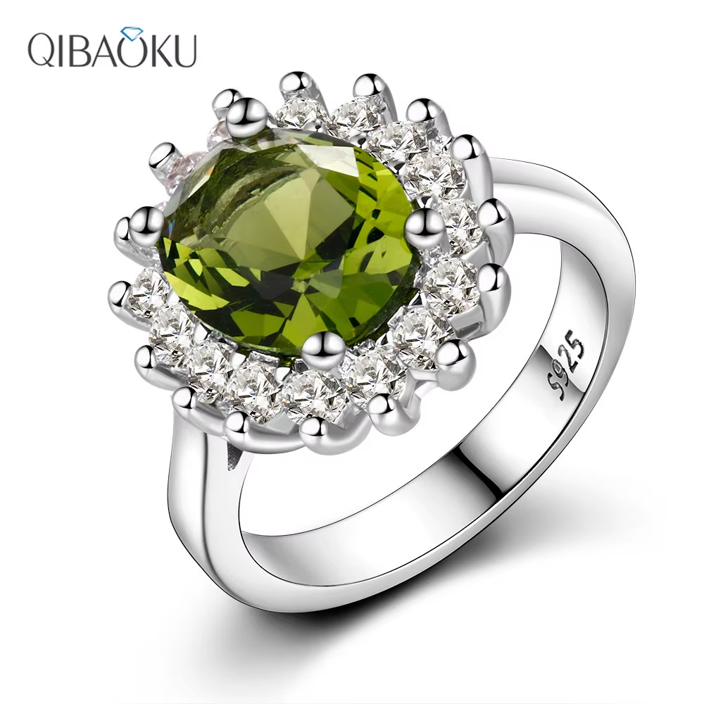 Bague rétro en argent pour femmes, bagues à fleurs avec pierres péridot brillantes, marque de luxe, 
