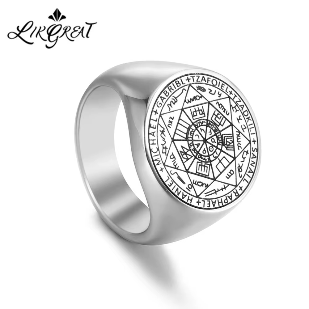 Bague Viking avec sceau des sept Archangels, anneau Secret de l'univers, en acier inoxydable, bijoux