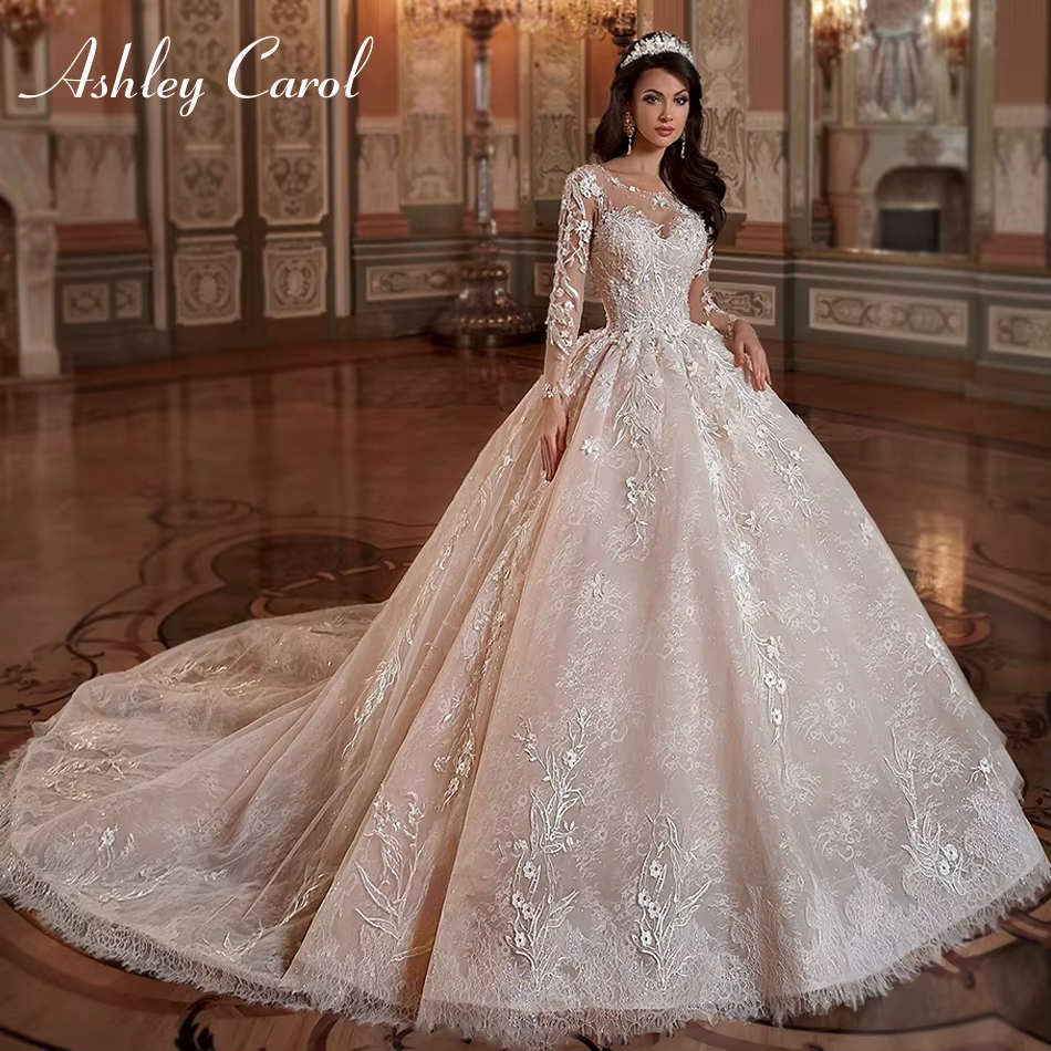 Ashley Carol-Robe de Rhen dentelle à manches longues, robes de mariée sexy, appliques à lacets, luxe
