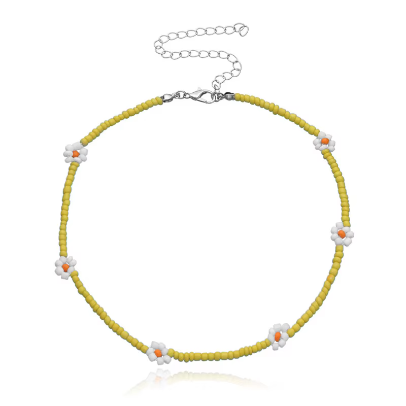 Collier ras du cou perlé fait à la main, Vintage Boho marguerite, brin de perles, court coloré pour 