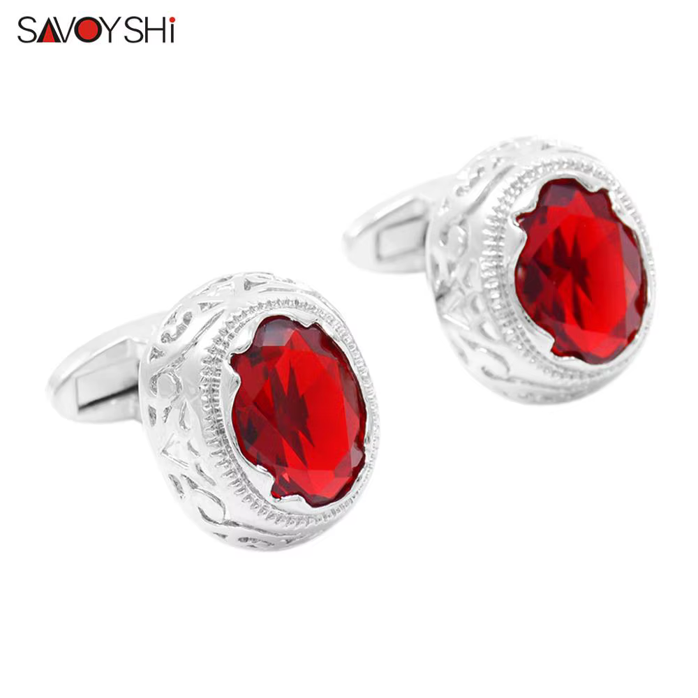 SAVOYSHI luxe rouge Zircon hommes boutons de manchette cadeau de mariage haute qualité pierre bouton