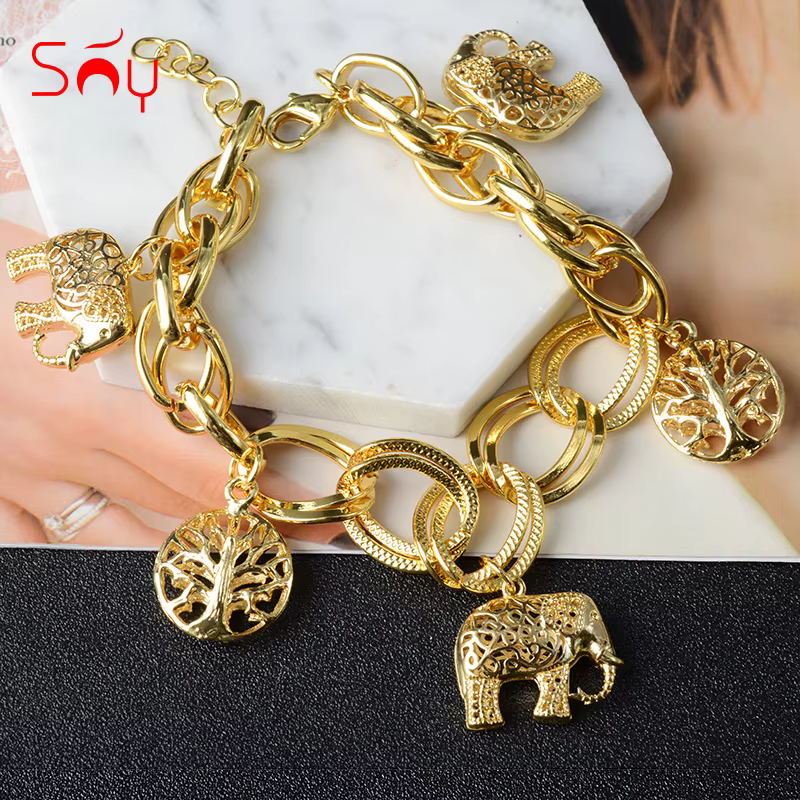 Bracelet à breloques plaqué or pour femme, bijoux oste nommée, bracelet EquiLink JOBall, haute quali